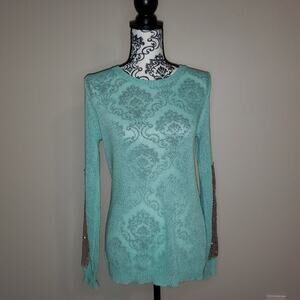 Llove small womens teal light weight long sleeve blouse